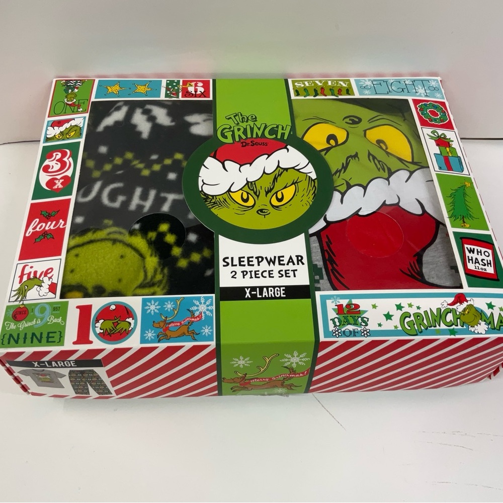 Dr. Seuss GRINCH 2 Piece Gift Pajama Set - Fleece Pajama Pants